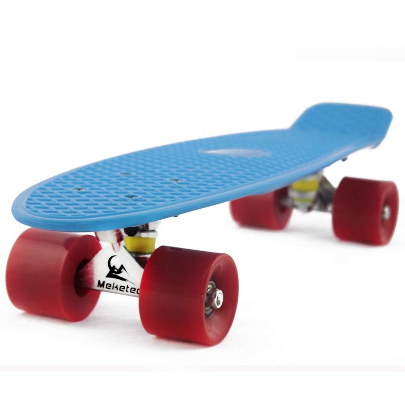 Meketec Skateboards Beginners 22 inch Mini Cruiser Girl Skateboard for Kids Boys Youth Beginners Child Toddler Teenagers Adults Dog (Blue Red) - Image 1